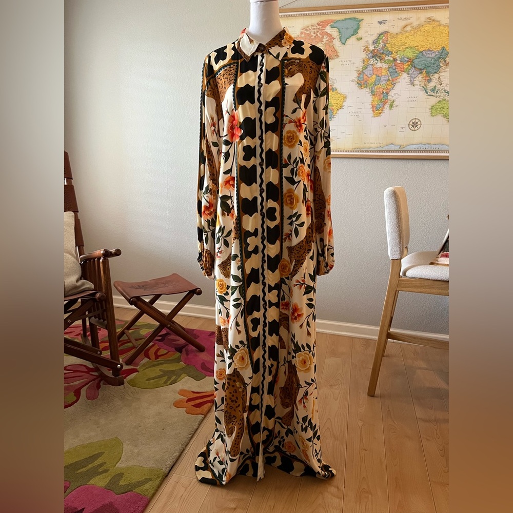 Farm Rio for Anthropologie shirt dress safi jungle floral WITH POCKETS
